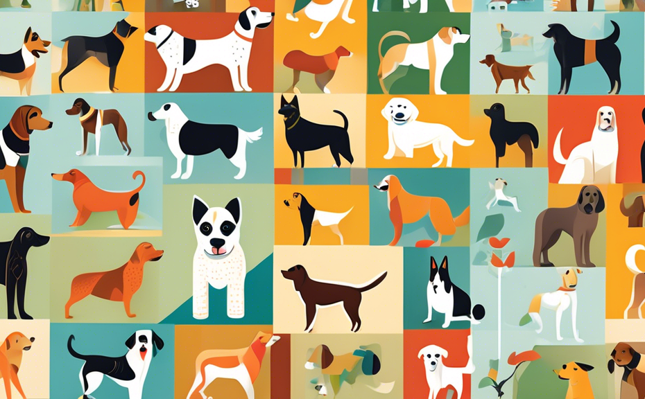 An illustrated chart featuring a variety of dog breeds, each labeled with popular names starting with the letter 'J', set in a playful park setting